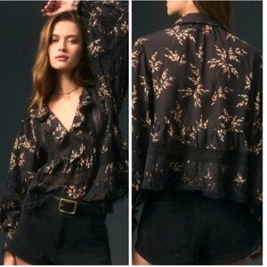 Anthropologie ruffled v neck popover blouse